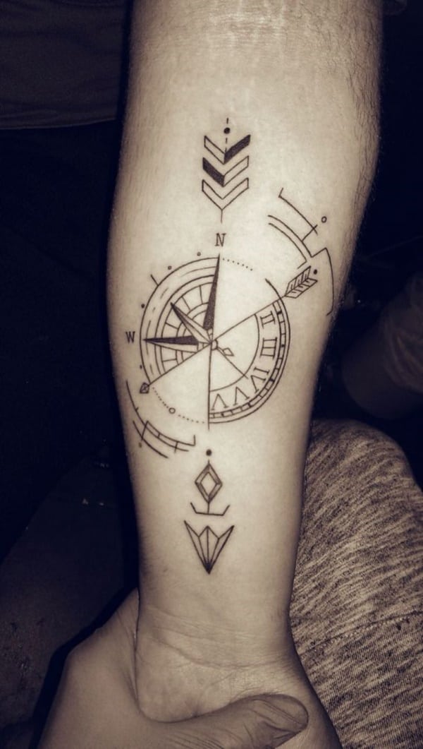 Arrow and Compass Artistic Tattoo Idea for Men