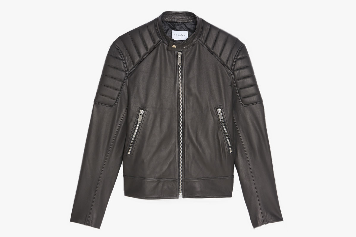 Sandro Leather Jacket with Quilted Trims