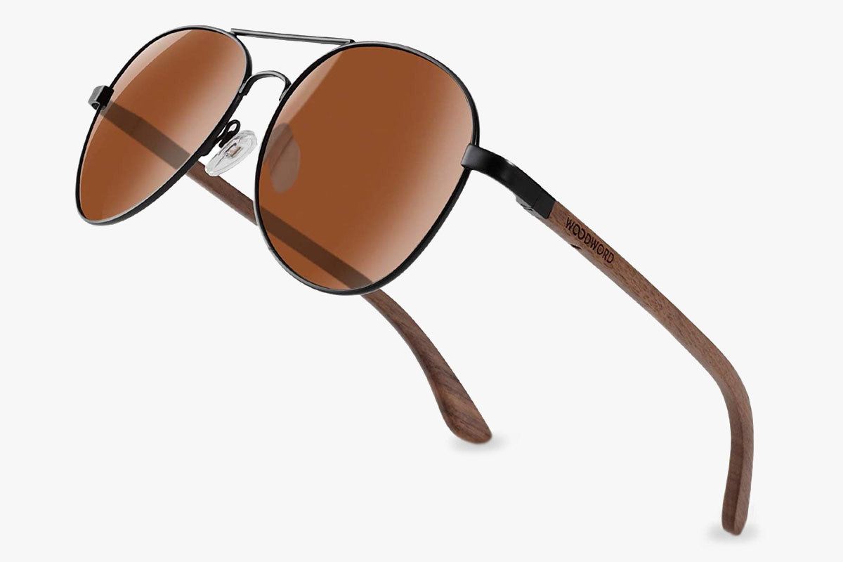 Woodword Walnut Wood Polarized Aviator Sunglasses